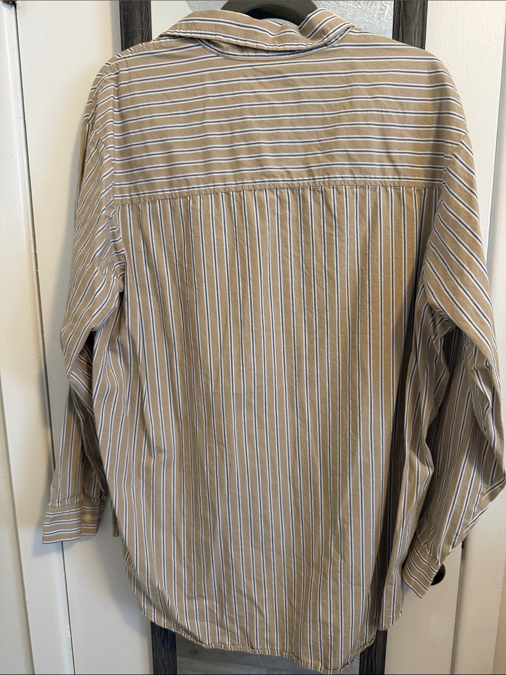GAP Beige, White & Blue Striped Button-Down The Big Shirt - Picture 4 of 4